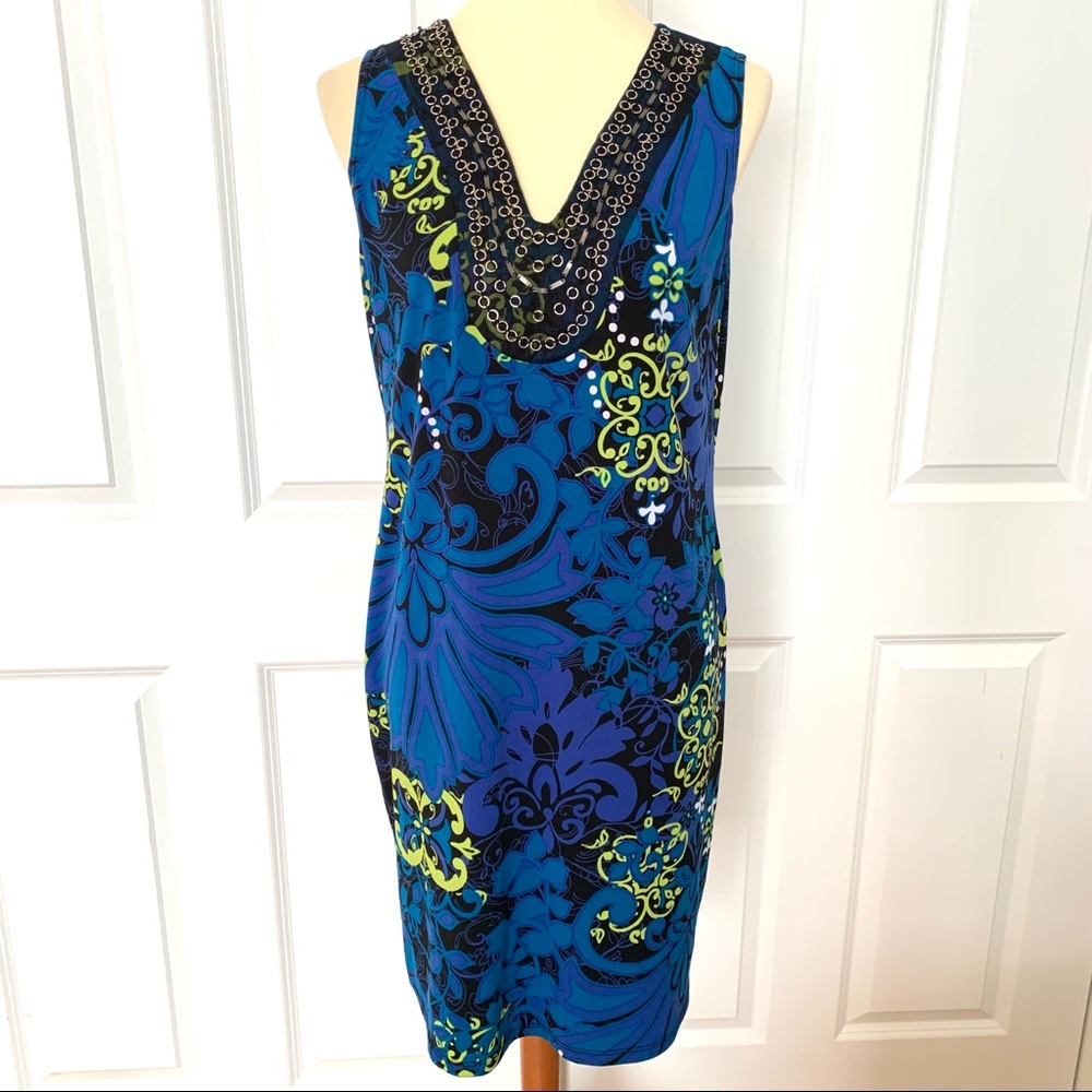 CATO Tropical Blue Mesh/Metal Sleeveless Dress
